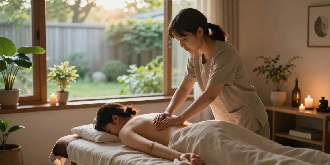 Relaxing 서초출장안마 session in a calming home environment with natural light.