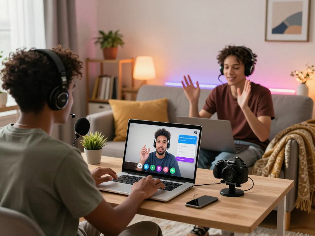 Engaging scene of users interacting in a sex chat AI environment, showcasing diversity and connection.