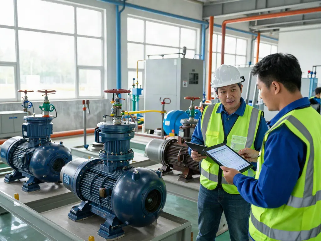 Instalaciones de Bombas KSB Venezuela mostrando ingenieros analizando rendimiento en un entorno industrial moderno.