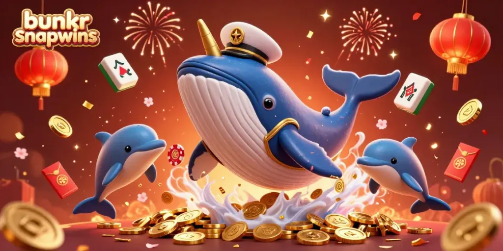Experience the playful scenes of bunkr snapwins with vibrant whales and dolphins swimming amidst poker chips as they celebrate.