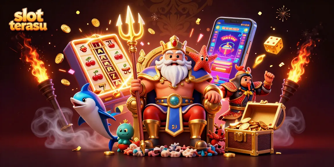 Spin the slot terbaru with king Neptune and symbols, jackpot overflowing with coins.
