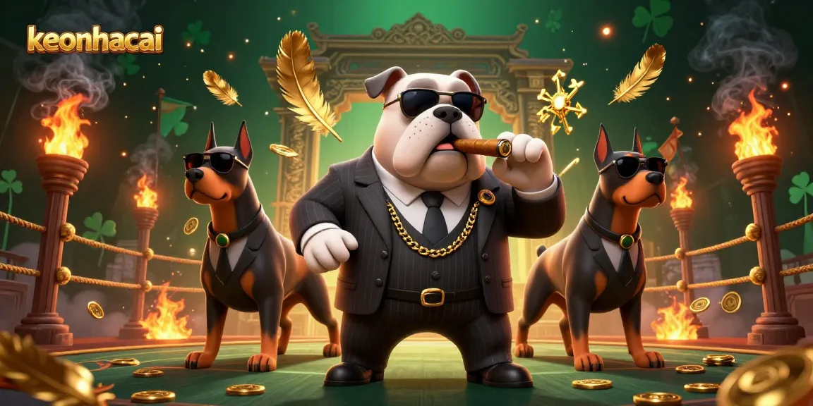 Engage in thrilling bets with keonhacai inspired art featuring a mafia bulldog and dynamic casino elements.