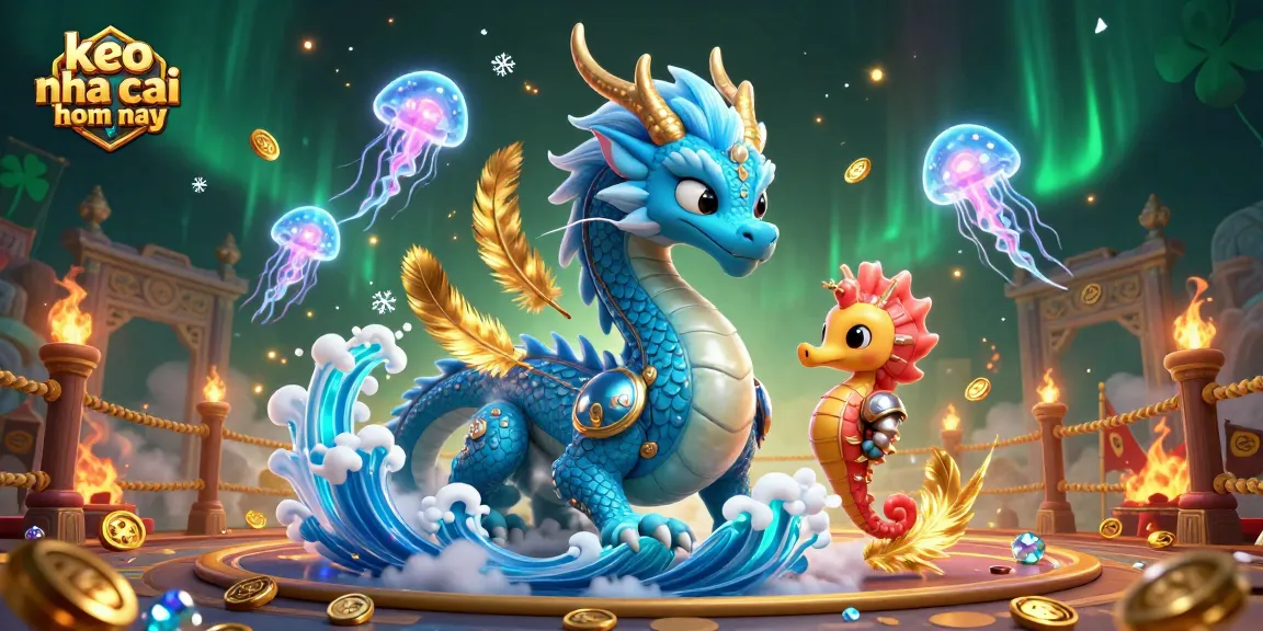 Join the excitement of keo nha cai hom nay with a vibrant illustration featuring a water dragon, knight, and jellyfish.