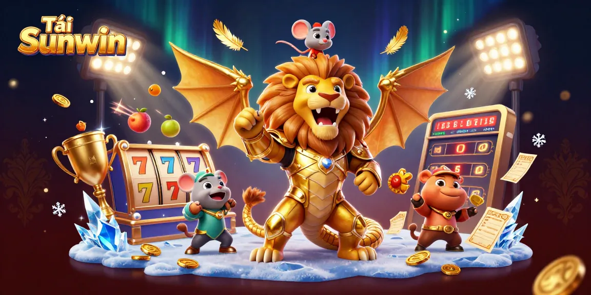 Tải Sunwin - Experience the thrill of winning with our vibrant golden armored chimera and exciting slot reels.