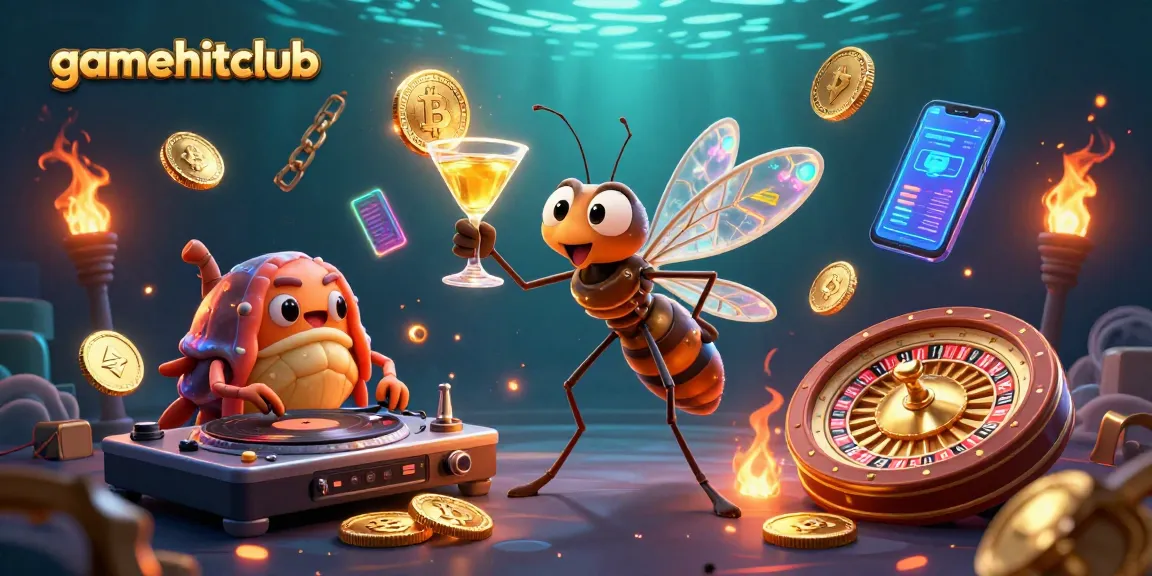 Engage with gamehitclub’s vibrant gaming realm featuring a 3D cartoon mosquito mascot and dynamic gaming elements.